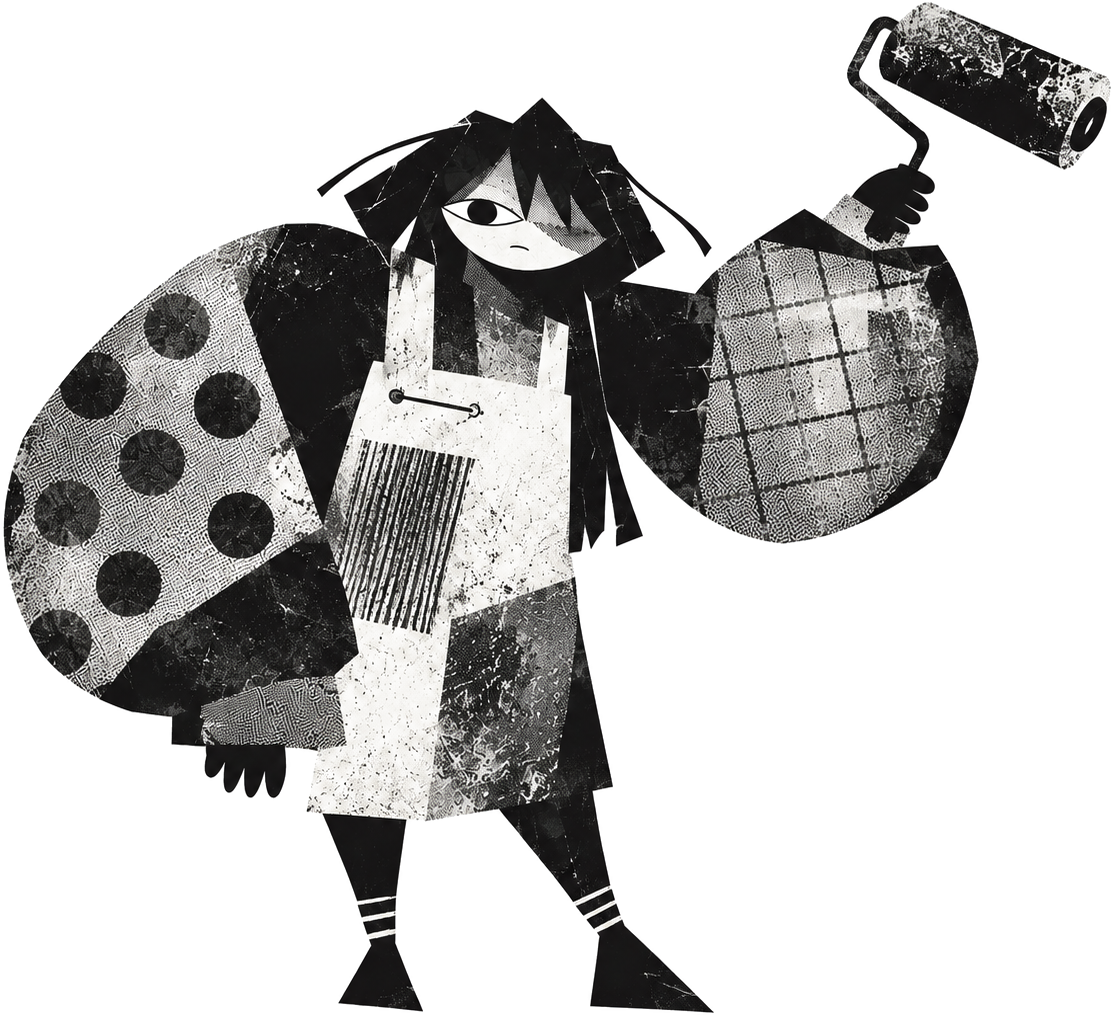 Printmaker holding a roller